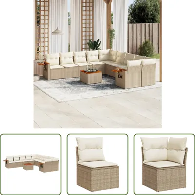 Produktbild von The Living Store 11-tlg. Garten-Sofagarnitur mit Kissen Beige Poly Rattan