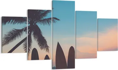 Produktbild von Bild auf Leinwand - Leinwandbild - Strand Meer Palme - 125x70cm - Wand Bild - Wanddeko - Wandbilder - Leinwanddruck - Bilder - Kunstdruck - Wanddekoration - Leinwand bilder - Wandkunst - EA125x70-4080