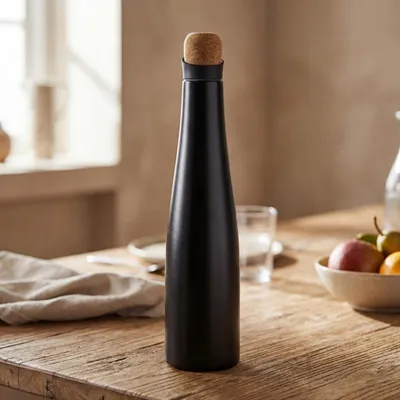 Produktbild von Karaffe mit Korkdeckel 750 ml - auslaufsichere Thermokanne aus Edelstahl - doppelwandige Wasserkaraffe mit Deckel - Wasserkrug ideal für kalte Erfrischungsgetränke im Sommer silber