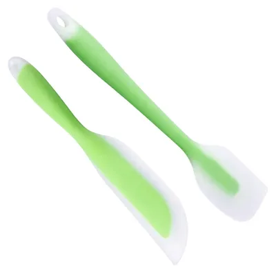 Produktbild von 2 grüne Silikonspatel, hitzebeständig bis 230℃, spülmaschinenfest und leicht zu reinigen.