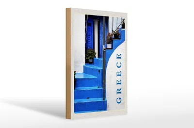 Produktbild von Holzschild Reise 20x30cm Greece Griechenland blaue Treppen