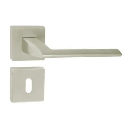 Produktbild von DOMINO Türgriff Drückergarnitur BB-Buntbart Set | quadratische Rosette | Türklinke für Zimmertür, Bürotür, Kellertür & Innentür | Türbeschläge aus Znal | Nickel |ELIZA-QR M9