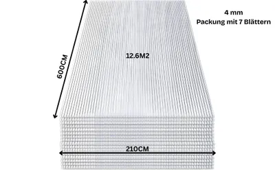 A stack of polycarbonate sheets with dimensions and area indicated.