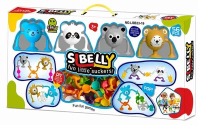Zdjęcie produktu dla Montessori klocki przyssawki Zwierzątka dla niemowląt - 56 elementów - Silikonowa zabawka konstrukcyjna od 5 lat