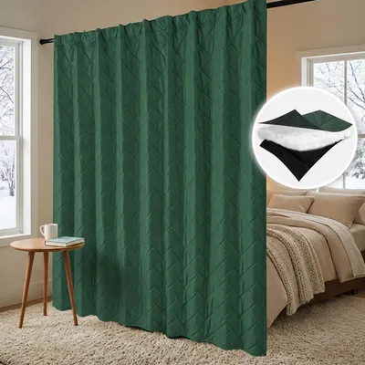 Immagine prodotto di Tenda termica extra larga, completamente oscurante, in velluto, per protezione dal freddo, divisorio per ambienti, ideale per camera da letto o soggiorno, colore verde, dimensioni 254 x 214 cm