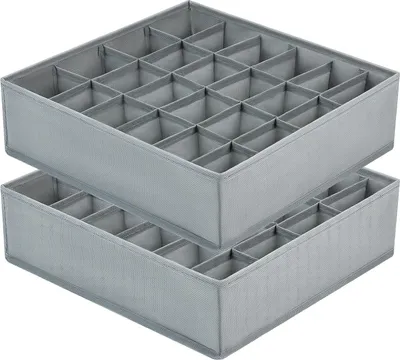 Produktbild von 2 Stück Aufbewahrungsboxen für Socken und Unterwäsche, 24 Zellen Faltbare Boxen (Faltbox, Drawer Dividers, Schubladen Organizer Stoffboxen zum Aufbewahren von Socken（Grau）