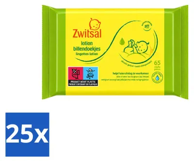 Produktbild von 25 x Zwitsal Baby-Feuchttücher Lotion für empfindliche Haut, 65 Stück - Vorteilspackung - 25 Stücke