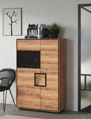 Produktbild von Highboard 100x151cm "Zarah" Wildeiche geölt Glas links