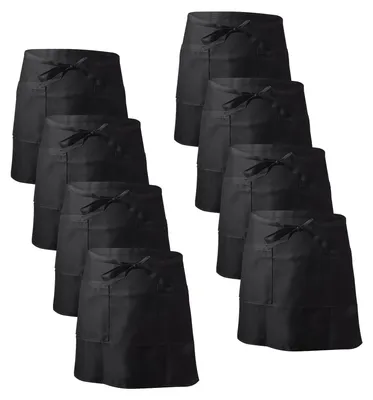 Taillenschürzen 8 Stück, schwarz, 60×40 cm, mit 2 Taschen
