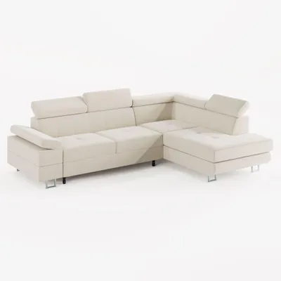Produktbild von ECKSOFA CAROLINE Rechts Creme matter Veloursstoff mit Schlaffunktion und Bettkasten
