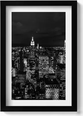 Produktbild von Schwarz-weißes Stadtbild bei Nacht– Wandbild mit Rahmen – Gerahmtes Bild  – Wanddekoration – 20x30 cm – Schwarz