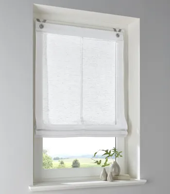 Produktbild von Raffrollo mit Ösen Brondy weiss halbtransparent Leinenoptik Raffgardine mit Hakenaufhängung ohne Bohren Breite 60 cm x Höhe 140 cm