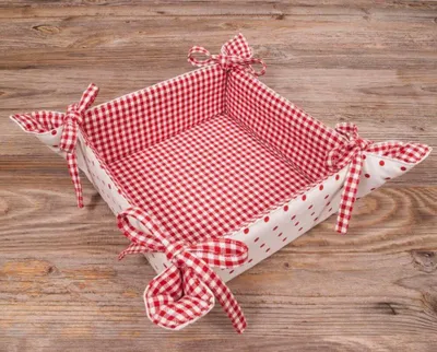 Produktbild von Brotkorb aus Stoff LISE Rot, gepunktet Karo, in 20x20 cm