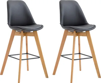 Produktbild von 2er Set Barhocker GIKAR - Kunstleder Schwarz 48x56x112 cm | Barstuhl Mit Lehne Tresenhocker Tresenstuhl Kneipenhocker Kneipenstuhl