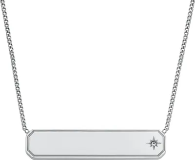 Produktbild von Fossil JF04927040 Damen Collier Gravurplatte Edelstahl Silber Weiß 40,5 cm