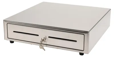 Zdjęcie produktu dla Olympia LD 410S, Ręczna szuflada na gotówkę, Stal nierdzewna, Stal nierdzewna, 12-24 V, CM 940, CM 941, CM 942, CM 955, CM 985, K100, K200, K200 plus, T110, T200, T210, T215, T400, TS10, 415 mm