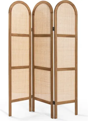 Produktbild von Raumteiler Odila aus Paulownia-Holz und Rattangeflecht, 3-teilig, 169,5x120 cm