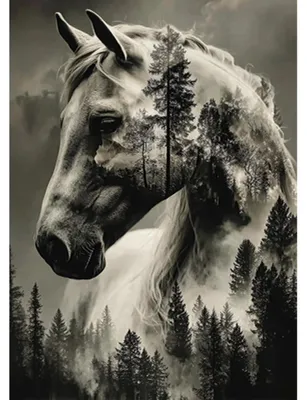 Image de Kit de peinture diamant, motif : chevaux et arbres de forêt, dimensions : 30x40 cm