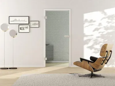 Produktbild von Griffwerk Glasdrehtür (VSG) GRIDS 691 VSG PURE WHITE matt 834x2097x8.8mm Studio/Office DIN L