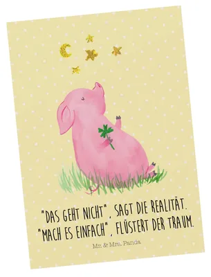 Produktbild von Mr. & Mrs. Panda Postkarte Schwein Glück - Gelb Pastell - Geschenk, bildkarte, Ansichtskarte, Glücksbringer, Ansichtskarten, Sterne, Motivation, Lustige Sprüche, Ziele