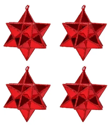 Produktbild von Weihnachtskugeln-Set aus Kunststoff, Sterne, 4er-Set, Ø 7,5 cm