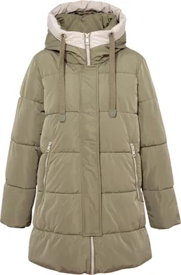 A studio shot of a green puffer jacket.