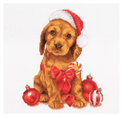 Kreuzstich-Set Weihnachtswelpe, Aida 16ct, 31x30cm