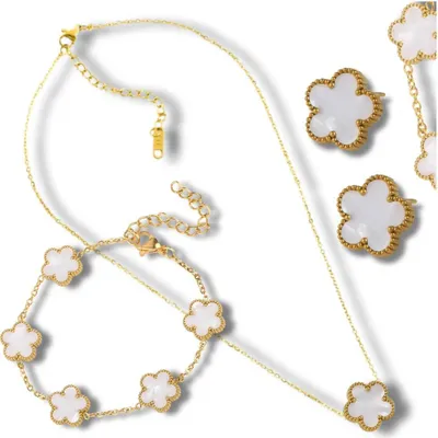 Produktbild von EDIBAZZAR | Schmuckset aus goldenem Chirurgenstahl: Halskette, Armband und Ohrringe
