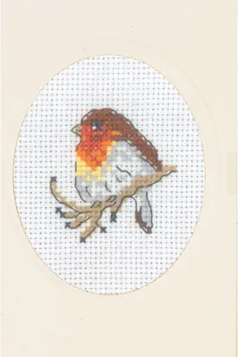 Produktbild von Permin Kreuzstich Stickpackung Grußkarte "Rotkehlchen", Zählmuster, 9x13cm