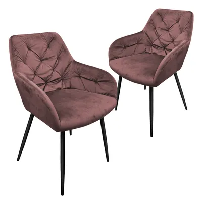 Produktbild von HOMELUX Esszimmerstuhl 2er Set, Polsterstuhl mit Armlehnen, Sitzfläche aus Samt & Metallbeine, Küchenstuhl Wohnzimmerstuhl Stühle, Rosa