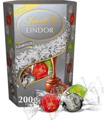 Immagine prodotto di Lindt Lindor, cioccolatini assortiti da 200 g, confezione argentata, mix di cioccolato al latte, fondente e bianco