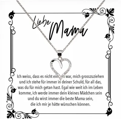 Produktbild von 22Feels Echt Silber Halskette - Liebe Mama Geschenk von Tochter Geburtstag und Muttertag Mutter Schmuck Set für Frauen - Herz Anhänger, Karte