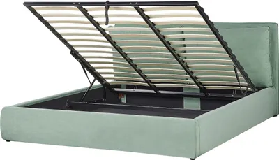Produktbild von BELIANI Bett mit Bettkasten Mintgrün Samt Gepolstert 180 x 200 cm Lattenrost Hochklappbar Hohes Kopfteil Viel Stauraum Modern Doppelbett Schlafzimmer