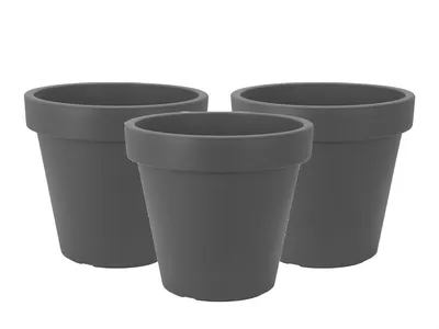 Image de Lot de 3 pots de fleurs en plastique anthracite Ø48 cm - double paroi - hauteur 43 cm