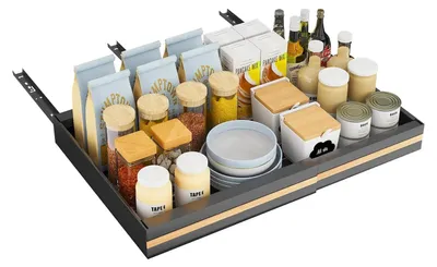 Image de Ensemble de étagères de cuisine - Étagère de cuisine extensible et organisateur de tiroirs - Rangement extensible pour épices et assiettes - Acier inoxydable - Noir