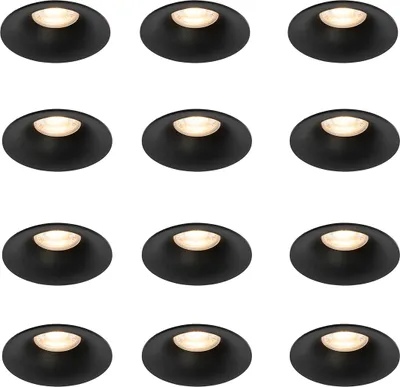 Produktbild von QAZQA - Modern Set mit 12 Einbaustrahlern schwarz GU10 50mm - Gijs I Wohnzimmer I Schlafzimmer - Aluminium Rund - LED geeignet GU10