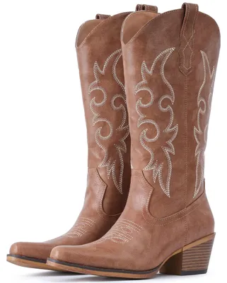 Immagine prodotto di Stivali da cowboy da donna IUV, stivali da cowgirl western, alte fino al polpaccio, con punta arrotondata