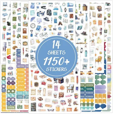 Image de Autocollants pour planificateur, adhésifs, 14 feuilles, plus de 1150 autocollants pailletés, pour Bullet Journal