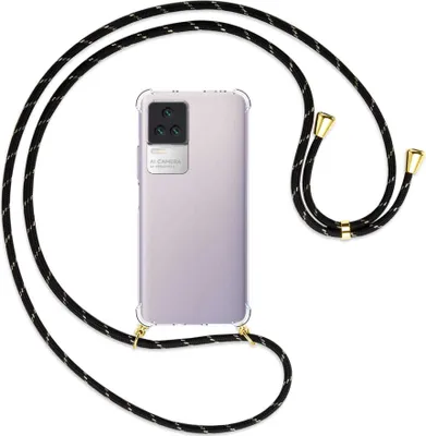 Produktbild von Handykette Backcover-Schutzhülle mit Band (Metall goldfarben) für Xiaomi Poco F4 5G / Redmi K40S  - schwarz/gold