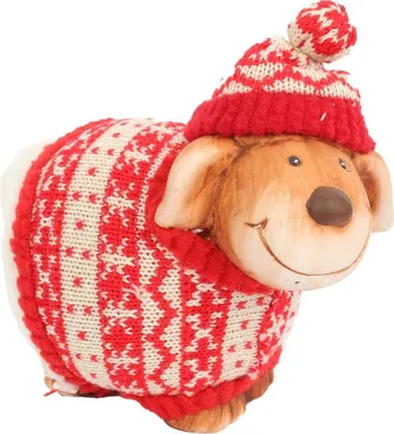 Produktbild von Keramik-Schaffigur im skandinavischen Pullover, 15 cm - Weihnachtsdekoration