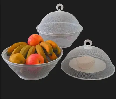 Produktbild von Obstkorb mit Deckel – Lebensmittelbehälter mit Deckel – Schutz vor Insekten – Hergestellt aus Metallgitter – 27 x 24 cm – Schwarz