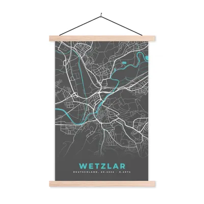 Produktbild von MuchoWow® Textilposter Blau - Deutschland - Karte - Stadtplan - Wetzlar 120x180 cm mit holzfarbenen Rahmen - Textil-Plakat