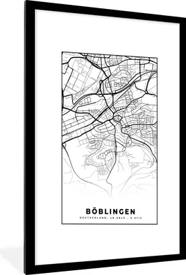 Produktbild von MuchoWow® Gerahmtes Poster Stadtplan - Böblingen - Karte - Wegbeschreibung 60x90 cm - Poster mit Schwarzem Bilderrahmen Wandposter Rahmen Foto Bilder - Dekoration - Wandposter Wohnzimmer - Hochwertig