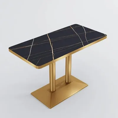 Produktbild von Gastronomiemöbel, Esstisch, Cafétisch, Metallbeine, Schwarz-Gold-Kombination, rechteckiger Tisch, 120×60×75 cm /M-HJJ-120/