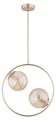 Produktbild von Hängelampe Metall Glas E14 B: 385 cm H: max. 85 cm in Messing Bernstein 2-flammig Kugel Schirm Modern