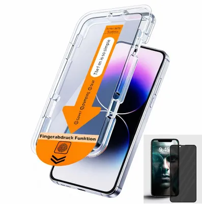 Produktbild von Full Schutzglas Blickschutz Für Apple iPhone 18 Pro Max Panzerfolie mit Anbringhilfe Displayschutz Hartglas Glasfolie Für Panzerglas