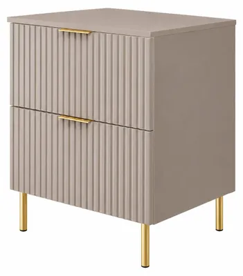 Productafbeelding van Badkamerkast, staand model, 60 cm breed, met ribbelstructuur aan de voorkant (16 mm), afwerking: kasjmier + glad kasjmier, handgrepen in twee kleuren, afmetingen: 60 x 46 x 73,6 cm, AI-gegenereerde afbeelding