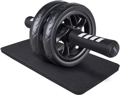 Zdjęcie produktu dla Roller do ćwiczeń brzucha Buikspierwiel - Trening brzucha - Koło fitness - Wzmocnienie mięśni core - Podwójne koło dla stabilności - Z podkładką pod kolana - Czarny