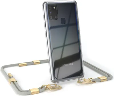 Produktbild von EAZY CASE Handykette für Samsung Galaxy A21s, Transparente Silikonhülle mit Band, Clear Case, abnehmbar in  Beige