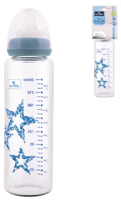 Image de Biberon en verre Lorelli 240 ml avec tétine anti-colique – 0+ mois, sans , pour micro-ondes, stérilisateur et chauffe-biberon, rose/bleu